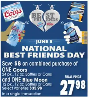 Jewel-Osco Coors 24 pk., 12 oz. Bottles or Cans and ONE Blue Moon 12 pk., 12 oz. Bottles or Cans offer
