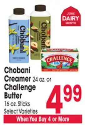 Jewel-Osco Chobani Creamer 24 oz. or Challenge Butter 16 oz. Sticks offer