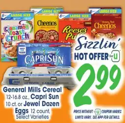Jewel-Osco General Mills Cereal 12-16.8 oz., Capri Sun 10 ct. or Jewel Dozen Eggs 12 count offer