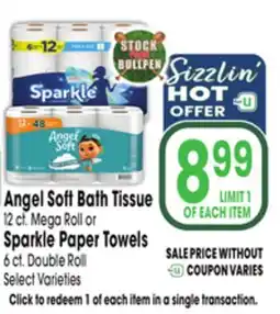 Jewel-Osco Angel Soft Bath Tissue 12 ct. Mega Roll or Sparkle Paper Towels 6 ct. Double Roll offer