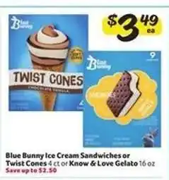 Winn Dixie Blue Bunny Ice Cream Sandwiches or Twist Cones offer