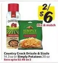 Winn Dixie Country Crock Drizzle & Sizzle or Simply Potatoes offer