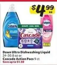 Winn Dixie Dawn Ultra Dishwashing Liquid or Cascade Action Pacs offer
