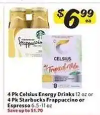 Winn Dixie Celsius Energy Drinks or Starbucks Frappuccino offer
