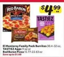 Winn Dixie El Monterey Family Pack Burritos, TASTIEZ Apps, Red Baron Pizza offer
