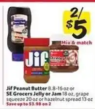 Winn Dixie Jif Peanut Butter or SE Grocers Jelly or Jam offer