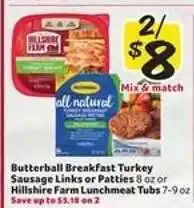 Winn Dixie Butterball Breakfast Turkey Sausage Links or Patties / Hillshire Farm Lunchmeat Tubs offer