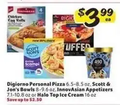 Winn Dixie Digiorno Personal Pizza, Scott & Jon's Bowls, InnovAsian Appetizers, Halo Top Ice Cream offer