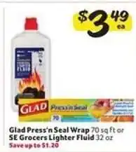Winn Dixie Glad Press'n Seal Wrap or SE Grocers Lighter Fluid offer