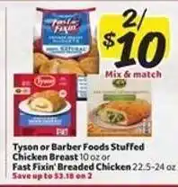 Winn Dixie Tyson or Barber Foods Stuffed Chicken Breast or Fast Fixin' Breaded Chicken offer