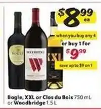 Winn Dixie Bogle, XXL or Clos du Bois 750 mL or Woodbridge 1.5 L offer