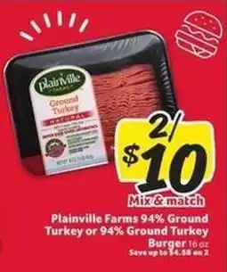 Winn Dixie Plainville Farms 94% Ground Turkey or 94% Ground Turkey Burger offer