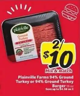 Winn Dixie Plainville Farms 94% Ground Turkey or 94% Ground Turkey Burger offer