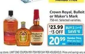 Safeway Crown Royal, Bulleit or Maker's Mark offer