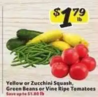 Winn Dixie Yellow or Zucchini Squash, Green Beans or Vine Ripe Tomatoes offer