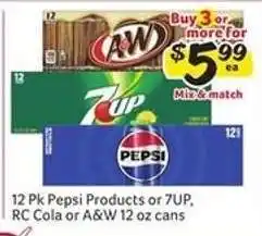 Winn Dixie 12 Pk Pepsi Products or 7UP, RC Cola or A&W 12 oz cans offer