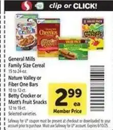 Safeway General Mills Family Size Cereal offer
