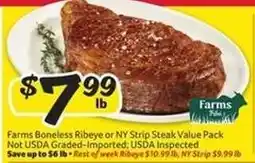 Winn Dixie Farms Boneless Ribeye or NY Strip Steak Value Pack offer