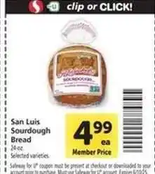 Safeway San Luis Sourdough Bread offer