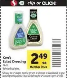 Safeway Ken's Salad Dressing offer