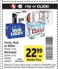 Safeway Coors, Bud or Miller offer