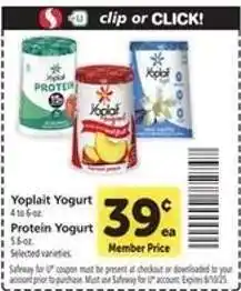 Safeway Yoplait Yogurt offer
