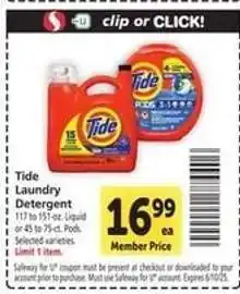 Safeway Tide Laundry Detergent offer