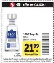 Safeway 1800 Tequila offer