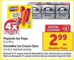 Safeway Klondike Ice Cream Bars offer