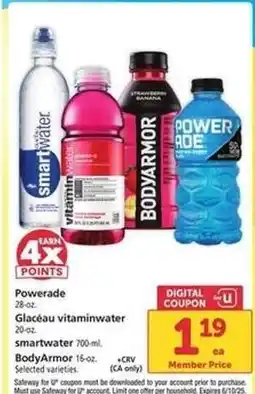 Safeway Powerade, Glacéau vitaminwater, smartwater, BodyArmor offer