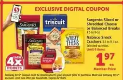 Safeway Sargento Cheese or Nabisco Snack Crackers offer