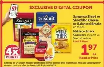 Safeway Sargento Cheese or Nabisco Snack Crackers offer