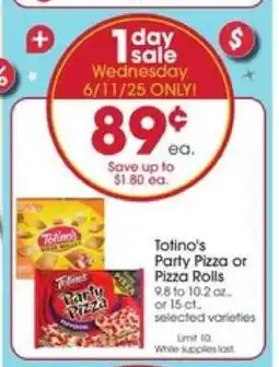 Giant Eagle Totino's Party Pizza or Pizza Rolls offer