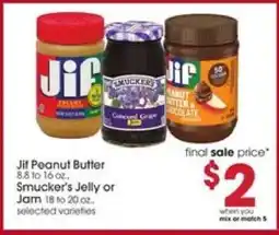Giant Eagle Jif Peanut Butter or Smucker's Jelly/Jam offer