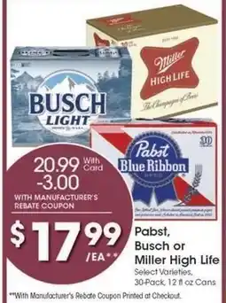 Kroger Pabst, Busch or Miller High Life offer
