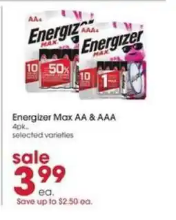 Giant Eagle Energizer Max AA & AAA offer