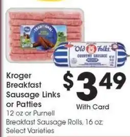Kroger Kroger Breakfast Sausage Links or Patties offer