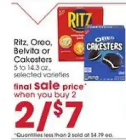 Giant Eagle Ritz, Oreo, Belvita or Cakesters offer
