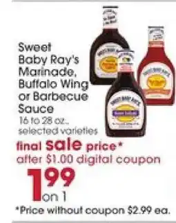 Giant Eagle Sweet Baby Ray's Marinade, Buffalo Wing or Barbecue Sauce offer