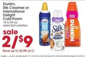 Giant Eagle Dunkin, Silk Creamer or International Delight Cold Foam offer