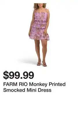 Marshalls FARM RIO Monkey Printed Smocked Mini Dress offer