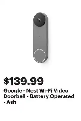 Best Buy Google - Nest Wi-Fi Video Doorbell - Battery Operated - Ash offer