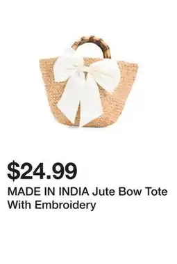 Marshalls MADE IN INDIA Jute Bow Tote With Embroidery offer