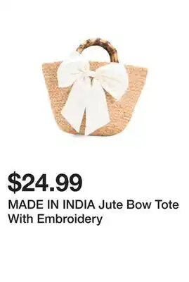 Marshalls MADE IN INDIA Jute Bow Tote With Embroidery offer