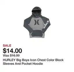 Marshalls HURLEY Big Boys Icon Chest Color Block Sleeves And Pocket Hoodie offer