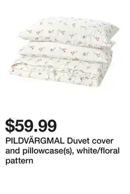 Ikea PILDVÄRGMAL Duvet cover and pillowcase(s), white/floral pattern offer