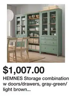 Ikea HEMNES Storage combination w doors/drawers, gray-green/light brown stained offer