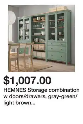 Ikea HEMNES Storage combination w doors/drawers, gray-green/light brown stained offer