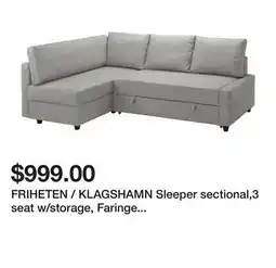Ikea FRIHETEN / KLAGSHAMN Sleeper sectional,3 seat w/storage, Faringe light gray offer