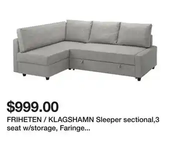 Ikea FRIHETEN / KLAGSHAMN Sleeper sectional,3 seat w/storage, Faringe light gray offer